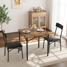 Juego de mesa de comedor para 2, mesa de cocina cuadrada de 3 piezas con sillas tapizadas, tablero de MDF grueso, juego de comedor para espacios pequeños para 2 adultos/niños, juego de mesa estilo rústico para apartamento o estudio. - Marrón - Ver 7
