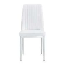 Set Of 4 White Dining Chairs: Silver Metal Legs, White PU Leather, For An Elegant Dining Room. - White - View 6