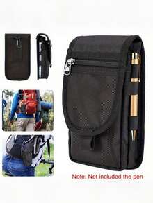 1pc Men's Large Capacity Wallet With Phone Pouch, Multi-Function Card Holder, Belt Loop Flip Cover Phone Bag, 3 Compartments, Casual Pen Slot, Waist Hanging Pouch (Zipper Style Random) - Black - View 2