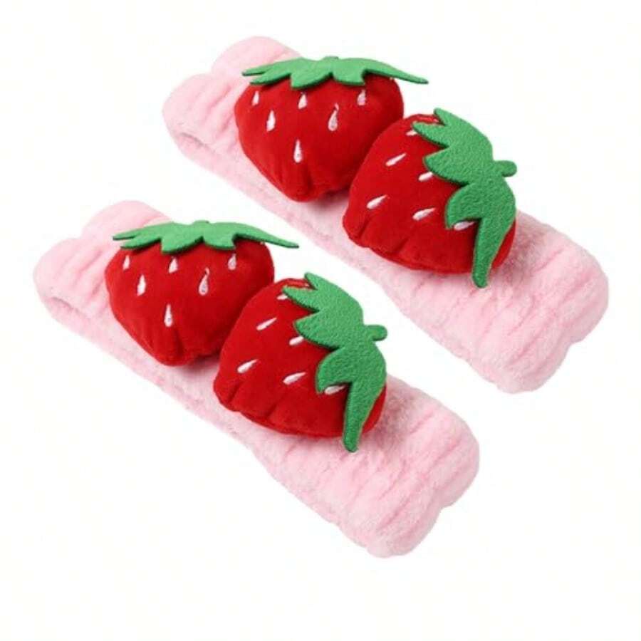 YQQ 2 diademas de fresa para lavar la cara ducha diadema elástica para spa yoga deporte accesorios para el cabello rosa9394 - Rosa - Ver 1