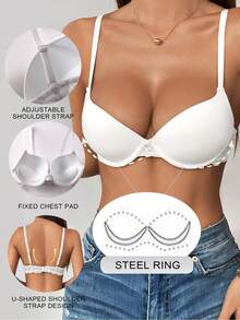 Contrast Color Lace Highly Supportive Wireless Microfiber T-Shirt Bra - White - View 3
