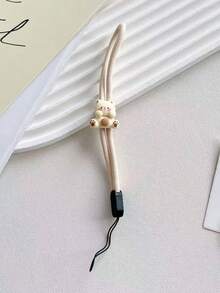 1pc Adjustable Nylon Lanyard With Beige Bear & Rabbit Charms, For Phone, USB, Keys
