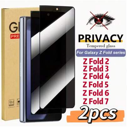 2pcs Privacy Screen Protector, Compatible With Samsung Galaxy Z Fold 7/Z Fold 6/Z Fold 5/Fold 4/Fold 3/Fold 2, Tempered Glass Front Cover, Protects Screen, Anti-Scratch, Anti-Fingerprint, Smooth Surface, Easy Installation, Phone Screen Protector, Device Safety, Fashionable Phone Accessory, Durable Phone Protective Case, Anti-Fingerprint Protective Case, Modern Phone Accessory, High-Quality Protective Case, Protective Case, Tech Enthusiast, Suitable For Z Fold Foldable Screen Protector Screen Protection Essentials, Applicable To Daily Shield, Office, Home Daily Shield Office Home Phone Accessories Anti-Spy Waterproof Shockproof Anti-Fall Scratch Resistant