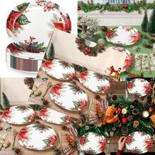 50 platos de papel de Navidad platos ovalados de flores de pascua de Navidad resistentes platos de fiesta de Navidad bandeja desechable para servir para fiestas de Navidad 10 x 12 pulgadas - PlatosovaladosdefloresdePascuadeNavidad - Ver 1