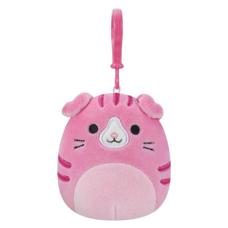 3.5 Inch Squishmallows Clip-On Geraldine Scottish Fold Cat, Pink, (SQCP00136) - Geraldine - View 1