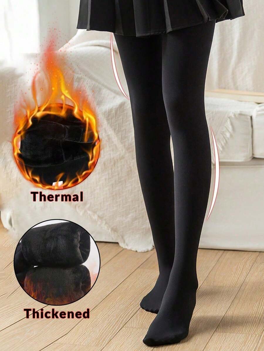1pc Women's 200g/300g Black Lined Leggings , Winter Fashionable Minimalist Pantyhose Velvet Thick Thermal Fleece Tights,BridalLingerie(Suitable For 5-15°C) - Black - View 1