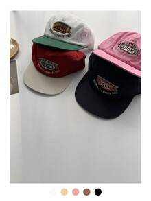 1pc Retro Letter Printed Baseball Cap For Women, Summer Student Versatile Breathable Wide Brim Mesh Cap, Patchwork Color Flat Brim Adjustable Snapback Hat With Embroidered Logo, Street Fashion - Flat Eaves - View 6