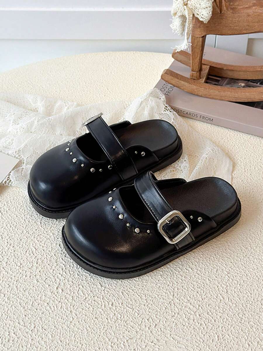 1双儿童休闲平底拖鞋，简约百搭，时尚儿童户外凉鞋 - 黑色 - 查看 1