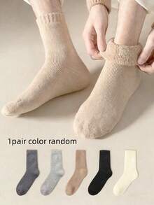 5 Pairs Women's Warm Winter Socks, Thickened Classic Style, Solid Color Merino Wool Socks, Cold & Snow Proof, Plush Lining Comfortable, Suitable For Autumn/Winter, Moisture-Wicking, Quick-Drying, Fashionable & Versatile, Black - Multi-color a - View 9