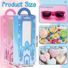 6/12/18 Stücke Prinzessinnen Schloss Geschenkbox - Blau & Rosa Schneeflocken Süßigkeitenbox mit Griff und transparentem Fenster, Kindergeburtstags-Party/Winter Wunderland Dekorations Geschenkbox - Verschiedenfarbig - Übersicht 4