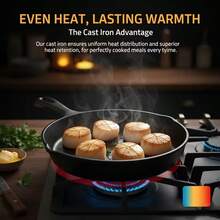 LugoBox 3pcs Bare Cast Iron Skillet Set (6/8/10 Inch) - Heavy-Duty Heirloom-Grade Sand Casting, Seasoning, Stir-Fries, Non-Stick Surface & Oven/Grill/ - Even Heat Distribution For Steak, Cornbread, Baking - Rustic Kitchen Cookware Essentials - 黑色 - 查看 5