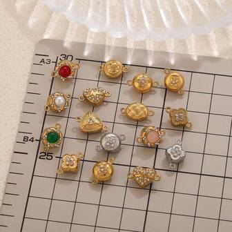 1Set Of 304 Stainless Steel 18K Gold-Plated Multi-Style Natural Stone Diamond-Studded Magnetic Snap Connector DIY Charms Jewellery Necklace Anb Bracelet Making Supplies Accessories Woman's Stainless Steel Jewellery Making Accessories Handmade Accessories Stainless Steel Ladies' Jewellery Woman's Handmade Accessories Suitable For Ladies' Daily Wear