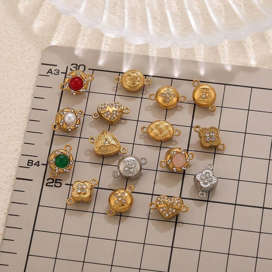 1Set Of 304 Stainless Steel 18K Gold-Plated Multi-Style Natural Stone Diamond-Studded Magnetic Snap Connector DIY Charms Jewellery Necklace Anb Bracelet Making Supplies Accessories Woman's Stainless Steel Jewellery Making Accessories Handmade Accessories Stainless Steel Ladies' Jewellery Woman's Handmade Accessories Suitable For Ladies' Daily Wear - Natural Stone Connector - View 1