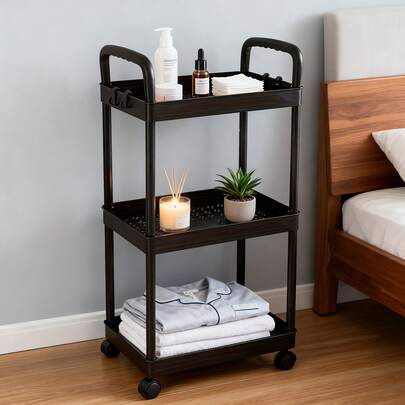 3/4/5 Tier Heavy Duty Rolling Storage Cart With Wheels - Multipurpose Organizer, Sturdy Plastic Construction, Easy Assembly No Tools Required, Space Saving Storage Shelves For Kitchen, Bathroom, Office, Bedroom - Suitable For Home, Commercial Use - White/Black Heavy Duty Rolling Cart, Home Organization, Compact Design, Durable Structure, Mobile Storage Rack, Office Personnel, Bookshelf (Some Colors Random)