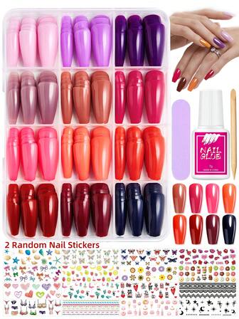 1pc Nude Ombre Medium Length False Nail Tips, 12 Grids, Solid Color Nail Art Stickers, Removable Nail Patches, Nail Art Design, Suitable For Nail Salon DIY And Gifts