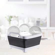 10L Collapsible Wash Basin With Drain Plug 2.6 Gal Foldable Portable Sink For Camping RV Vegetable Washing Multi-Use Dish Pan Ice Beverage Tub Gray Pair Of Silicone Gloves For Free - 灰白 - 查看 5