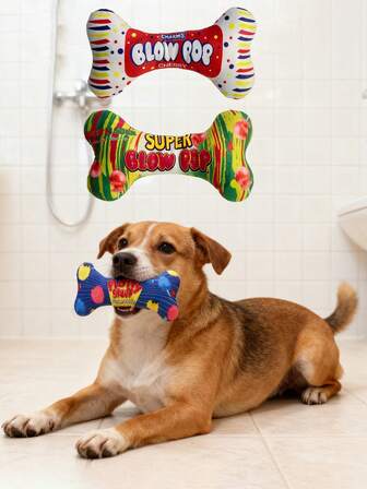 1 pieza Muñeco de peluche con hueso y sonido BB, muñeco masticable con estampado para mascotas, suministros para fiestas de vacaciones (solo para uso de mascotas)