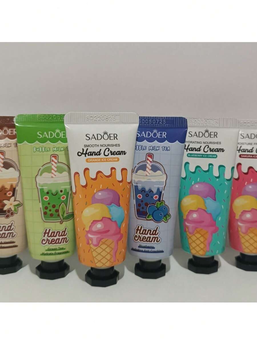 6 Cremas para manos Sadoer, Deliciosas Fragancias, Nutren Y Suavizan, Ideales Para traer en el Bolso. cont. neto. 20 g / cada una - Blanco - Ver 1