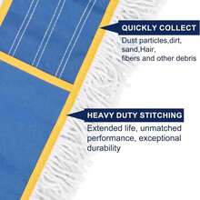 24" Commercial Dust Mop For Floor Cleaning,Heavy Duty Floor Duster With 2 Cotton Reusable Mop Pads,59 Long Handle Wet Dry Flat Mops For Hardwood Floors,Marble, Laminate,Tile,Concrete,Garage (Blue) - ColorA - 查看 4