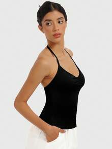 SUPEKYKO 女士可调节瑜伽上衣 - 交叉后背褶皱运动文胸，带可拆卸胸垫，适合健身/日常穿着 - 粉色 - 查看 5