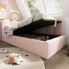 Upholstered Daybed 90x200 Cm, Daybed Sofa Bed With Hydraulic Storage, Children's Bed With Metal Slatted Base, Velvet, Pink, Without Mattress - Pink - View 2