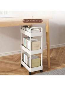 1pc 3-Tier White Storage Cart | Durable Plastic Material + 360° Swivel Wheels | Multi-Scene Storage For Kitchen/Bathroom/Bedroom
