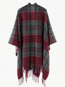 1pc Women's Fashionable Plaid Warm Scarf Shawl Poncho - Wine Red-a - View 3