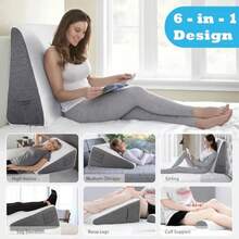 Triangle Sponge Bed Wedge Pillow : 50x50x26cm 2-In-1 Anti-Reflux Set - Grey And White Relief For Back Pain GERD And Acid Reflux Removable Washable Cover With Non-Slip Base - White - View 7