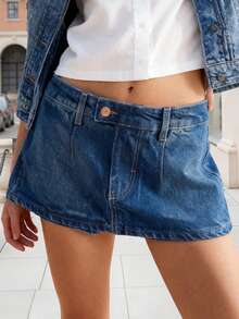 Women Low Rise Denim Skirt  Solid A-Line Mini Jean Skirts For Daily Office Party - Blue - View 6