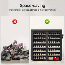 Senmeo Black 14-Cube Double-Row Shoe Rack - Side Pocket - Small Size | Easy Assemble Portable Shoe Cabinet For Entry/Home/Dorm - Matte Finish - Black - View 4