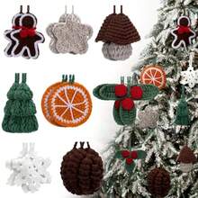 D16 Pcs Crochet Christmas Tree Ornaments Handmade Crochet Pine Cone Gingerbread Man Snowflake Mushroom Orange Slice Star Hanging Decorations For Xmas Winter Holiday Gifts Decorations - 如圖 - 查看 1