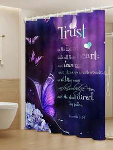 1/4pcs Purple Rose & Butterfly Floral Bathroom Curtain Set, Includes Anti-Slip Bath Mat, U-Shaped Toilet Lid Cover, Bathroom Rug