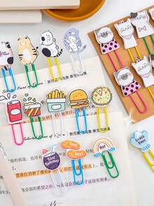 8pcs (Random) Colorful Cute Animal Bookmarks, Wooden Paper Clips, Cat/Fruit Notebook Bookmarks, Creative Colored Bookmark Paper Clips, Document Receipt Clips, Multi-Purpose Photo Clips, Holiday Gifts, Learning Rewards