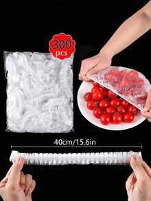 Bộ 300 miếng/3 gói màng bọc thực phẩm dùng một lần và mũ tắm, màng bọc thực phẩm PE tái sử dụng, màng bọc thực phẩm trong suốt, túi nhựa PE, nắp đậy bát dùng một lần co giãn. - trong suốt - Xem 2