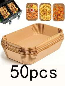 50pcs/100pcs Air Fryer Parchment Paper, Rectangular Baking Paper, Non-Stick Cooking Liners, Suitable For Air Fryer, Oven And Microwave, Easy Cleaning, Healthy Cooking - Ideal Gift For Home Chefs And Baking Enthusiasts - Multicolor - View 8