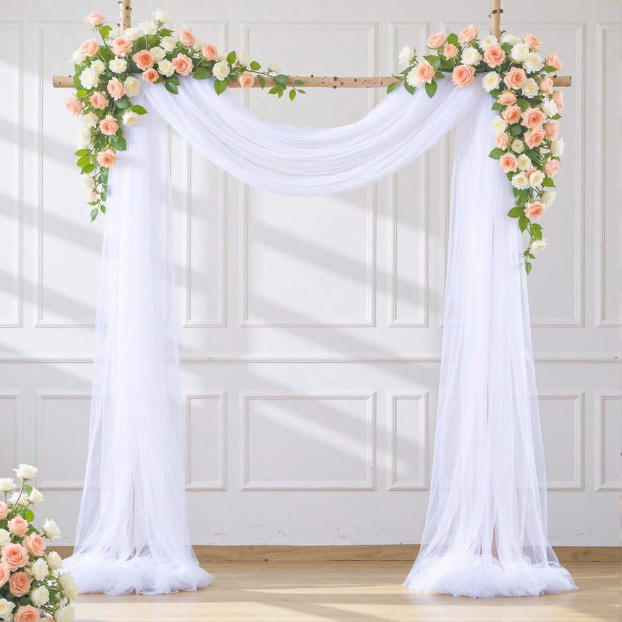 1 pieza Arco de boda blanco de tela, tamaño 75cm/160cm X 600cm/800cm, cortina de tul transparente como telón de fondo, adecuado para ceremonia de boda, fiesta, decoración de techo