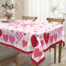 1pc Valentine's Day Theme Tablecloth - Red Heart, Pink Plaid And "Love" Pattern Tablecloth, Warm And Romantic - Durable Polyester Fabric - Suitable For Rectangular Or Round Tables, Perfect For Valentine's Day Dinner, Wedding, Anniversary, Party Or Daily Home Decor - Multicolor - View 7