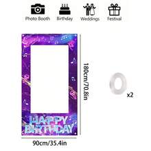 Birthday Party Photo Booth Props With Vibrant Purple And Pink Music Themes, Featuring "Happy Birthday" Text And Polyester Party Decorations - Multicolor - View 9
