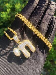 DUBSS 1 件装镶钻 Chai Culture 项链吊坠，男士款，5A 立方氧化锆嘻哈饰品 - 字母 - 查看 9