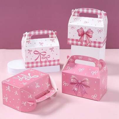 12pcs/24pcs Pink Bow Handbag Box, Birthday Party Gift Box, Candy Box Gift Packaging Box, Wedding Candy Box, Newborn Baptism Gift Box, Candy-Themed Party, Table Decoration, Atmosphere Arrangement Decoration (Mixed Color Shipping)