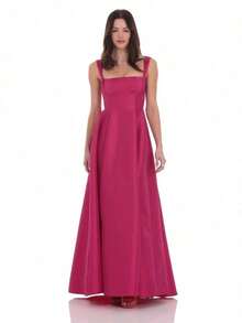 Square Neck Fit And Flare Gown In Maroon Sexy Elegant Satin Dress Fashionable Evening Gown - 酒紅色 - 查看 5