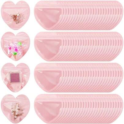 100/10pcs Heart-Shaped Jewelry Gift Bags, Heart-Shaped Self-Sealing Bags, Reusable Ziplock Bags, Suitable For Jewelry, Gift Packaging, Holiday Gifts