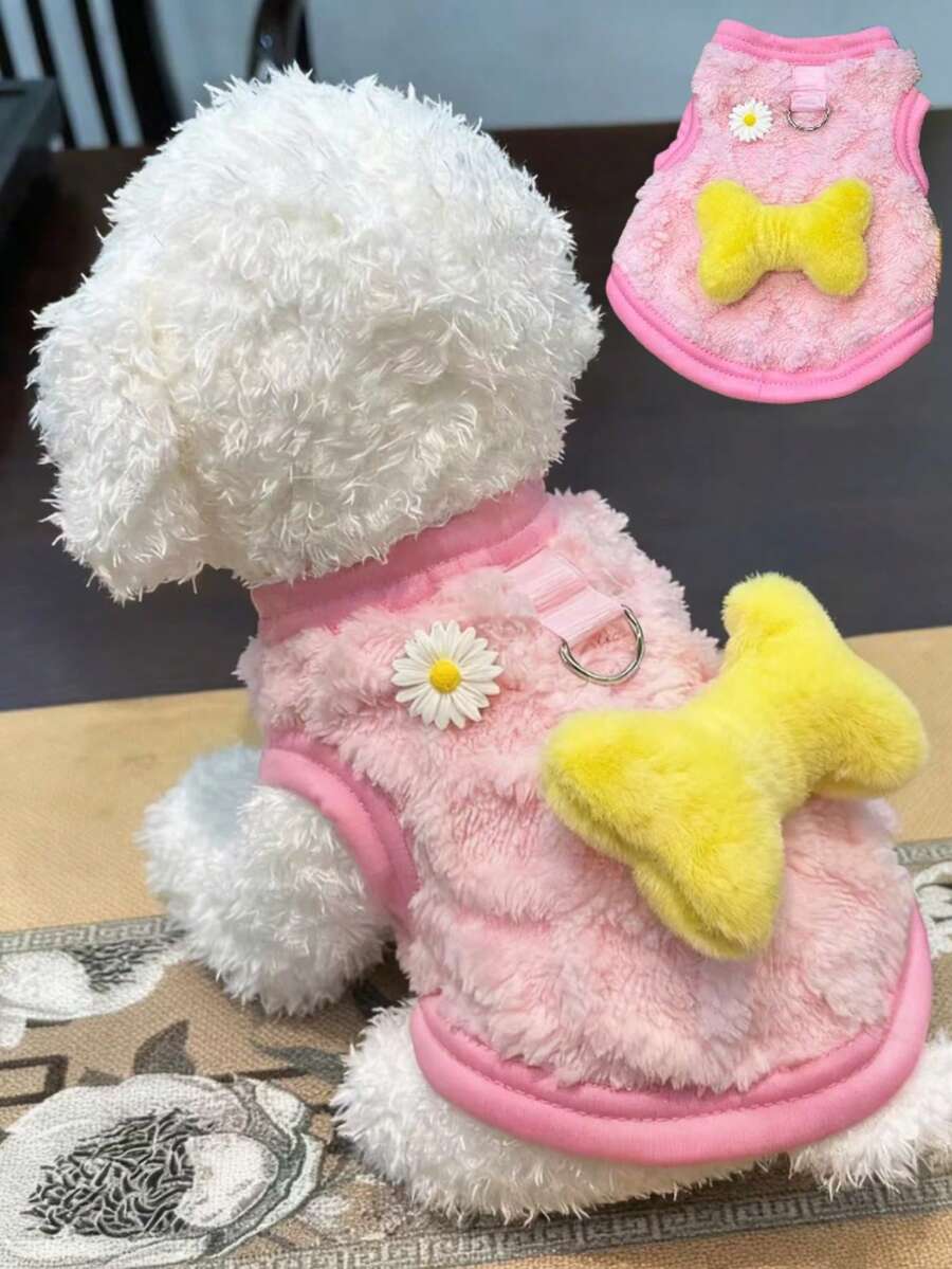 1pc Warm Dog And Cat Clothing, Bichon Frise Teddy Doll Silver Gradient Pet Clothing With Fleece Cold-Proof Vest, Suitable For Cats, Rabbits And Dogs, No Hat, Suitable For Autumn And Winter Wear