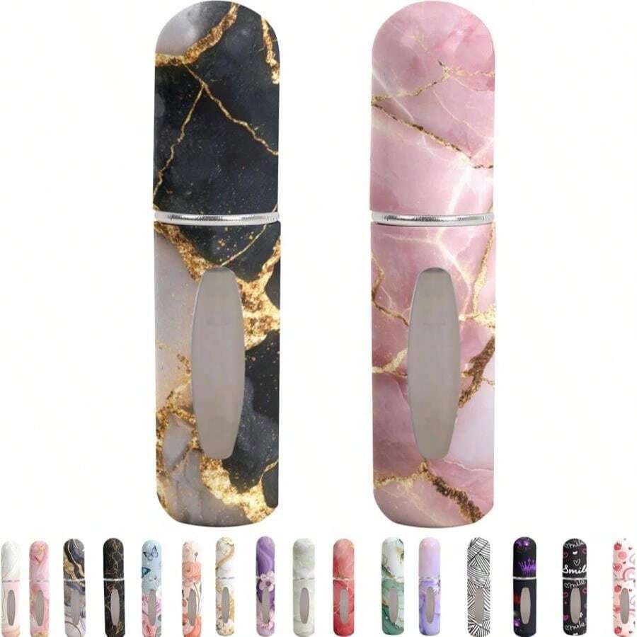 Syyflibb Refillable Perfume Atomizer Travel Bottles– Portable Leakproof Mini Sprayer For Cologne &Amp; Essential Oils, Plastic Empty Perfume Bottles With Unique Patterns,2 Pcs(Pink Black Marble) - 棕色 - 查看 1