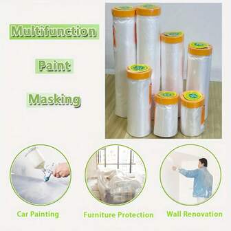 1 rollo de película protectora contra el polvo YITAPE, película plástica gruesa protectora para la renovación de muebles, cubierta a prueba de polvo para sofá, lona plástica con cinta de enmascarar, cubierta de protección impermeable para prevenir el polvo, la pintura, el aceite, para muebles, automóviles, alfombras, pisos, embalaje