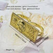 1枚时尚嘻哈美元钞票双指戒指，镂空连指设计，适合男士日常佩戴和派对，是万圣节、圣诞节、复活节、送给男友的绝佳礼物。