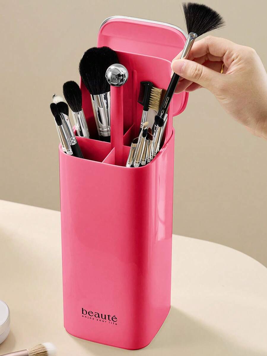 1pc Rose Makeup Brush Storage Box Automatic Lifting Eye Shadow Brush Powder Blusher Powder Brush Advanced Desktop Press Brush Bucket