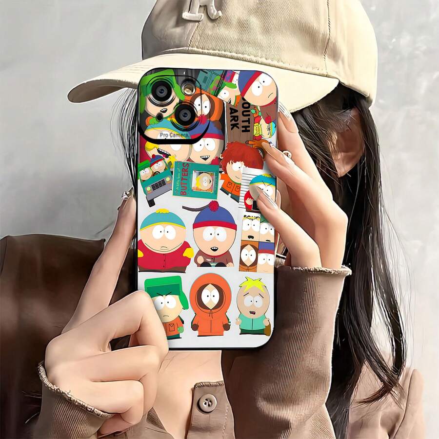 Estuche para teléfono con dibujos animados de personajes de South Park Compatible con estuches para teléfonos 17 16 Pro Max 15 Pro Max 13 y 12 Hecho de material de TPU que brinda protección contra golpes y caídas Un gran regalo para familiares, amigos, seres queridos, novios, novias y para Navidad - Negro - Ver 1