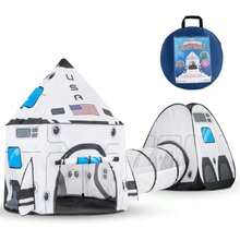JOYIN Tienda de Cohete Blanca con Túnel y Casita de Juegos para Niños Juego de Tienda de Nave Espacial para Interior y Exterior(default) - Multicolor - Ver 10