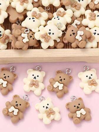 Cute Charms Simulation Mini Cartoon Bow Bear Pendant, Charms Bear Jewelry Making Supplies, Suitable For DIY Earrings, Necklace, Bag Charms, Keychains, Bracelet Pendants, Jewelry, Arts And Crafts, Suitable For Valentine's Day Gifts, Holiday Gifts(Random Color Delivery)
